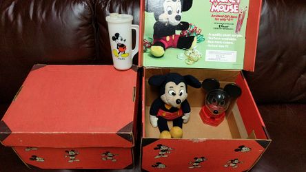 Rare Disney Mickey mouse boxes plus doll from 1982 and 1983