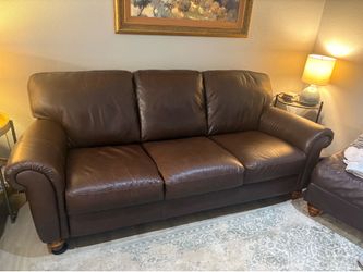 Leather Couch, Ottoman, Chairs