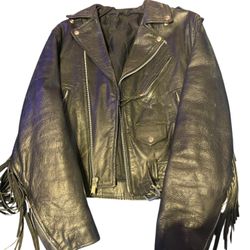 Vintage Black Leather Jacket Echtes Leder Futter Size 36 Women's Fringed Sleeves