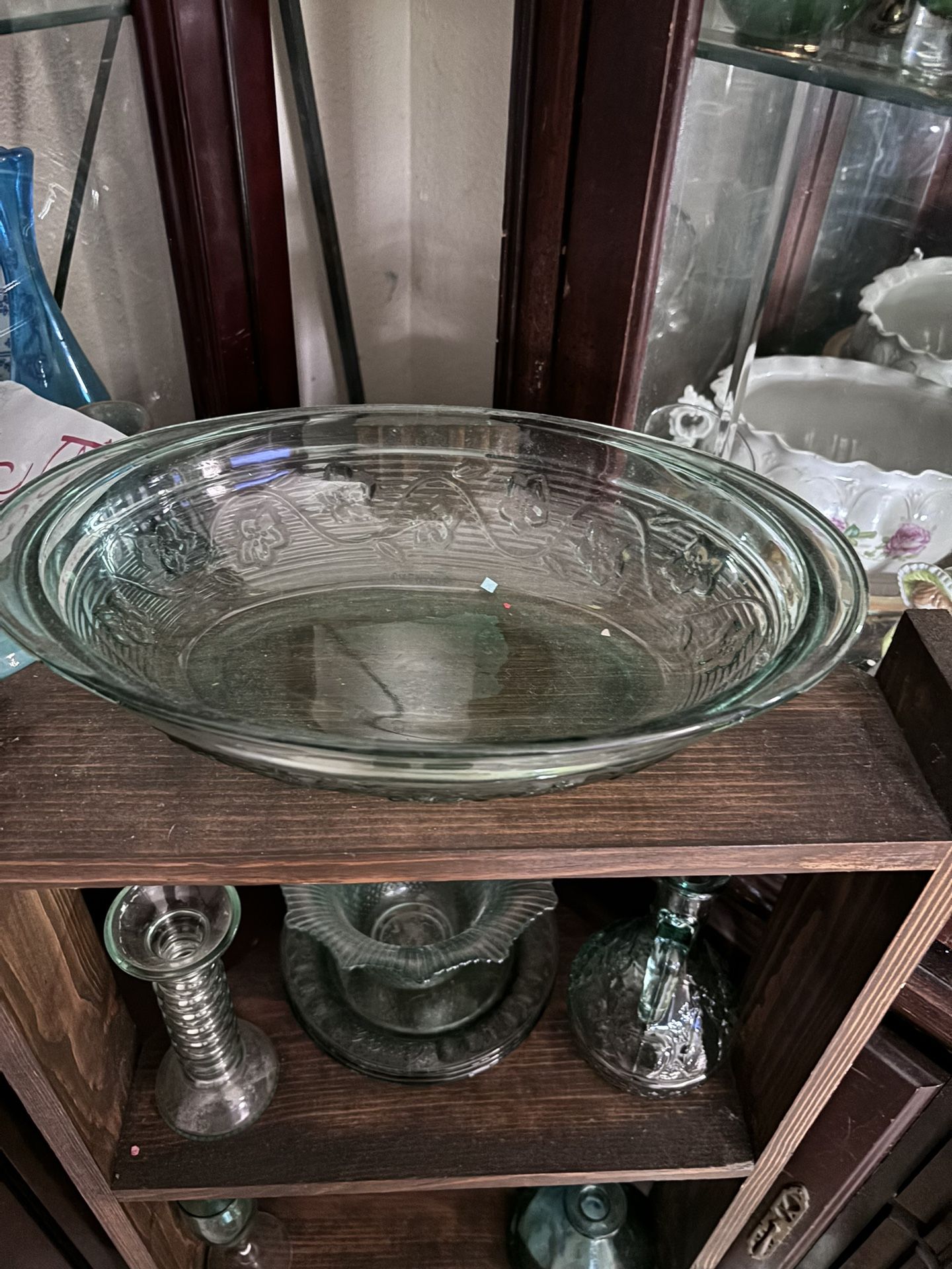 Floral Green Oval Fruit /or Serving Tray Depresión Glass 