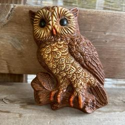Vintage 1970s Hoot Owl Wall Hanging Decor Boho Retro Style MCM Foam 7"