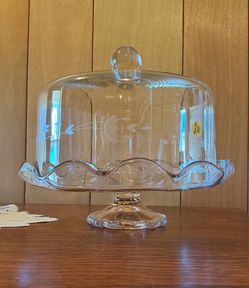 Vintage Princess House Heritage Crystal Domed Pedestal Cake Plate