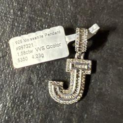 925 Stamped Moisinite J charm