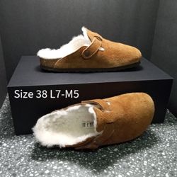 Birkenstock Boston Shearling Suede Leather Mink Size 38 L7-M5 