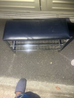 Chrome Shoe Rack Bench with Black Padded Seat
