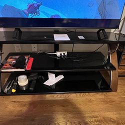 Tv Stand-3 Glass Shelves, Wood and Metal Base. Tv Also for sale