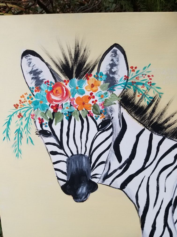 Zebra painting with floral crown