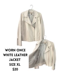 White Leather Moto Jacket Size XL