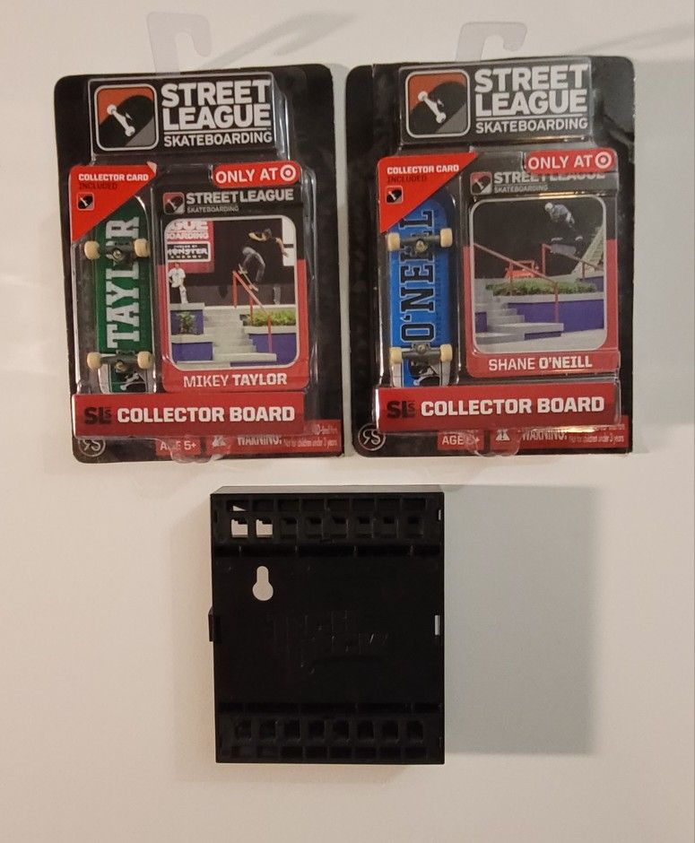 Street League Skateboarding (2) Two Sets-Collector Boards: Mikey Taylor & Shane O'Neill Fingerboards & Cards / Tech Deck Skateboard Rack