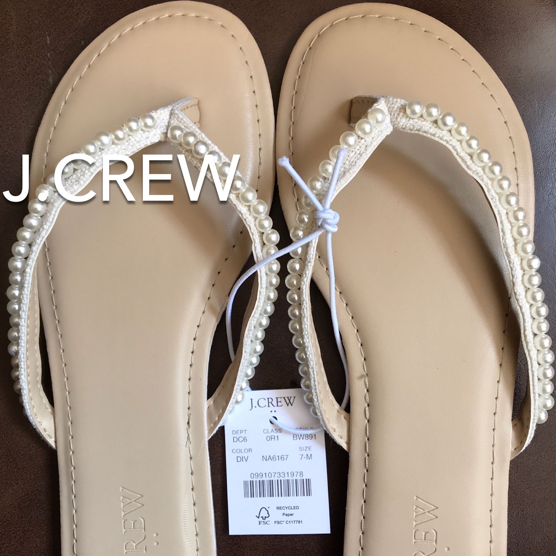 (NEW) (2 SIZES AVAILABLE) WOMEN’S J.CREW FACTORY PEARL EASY SUMMER FLIP-FLOPS - SIZES: 7 AND 9