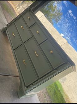 Sage Green 7-Drawer Dresser with Gold Hardware