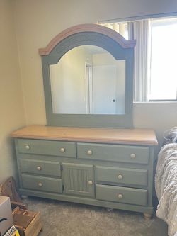 2-Piece Dresser with Mirror– Sage Green & Pine