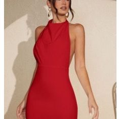 Backless Halter Dress Red