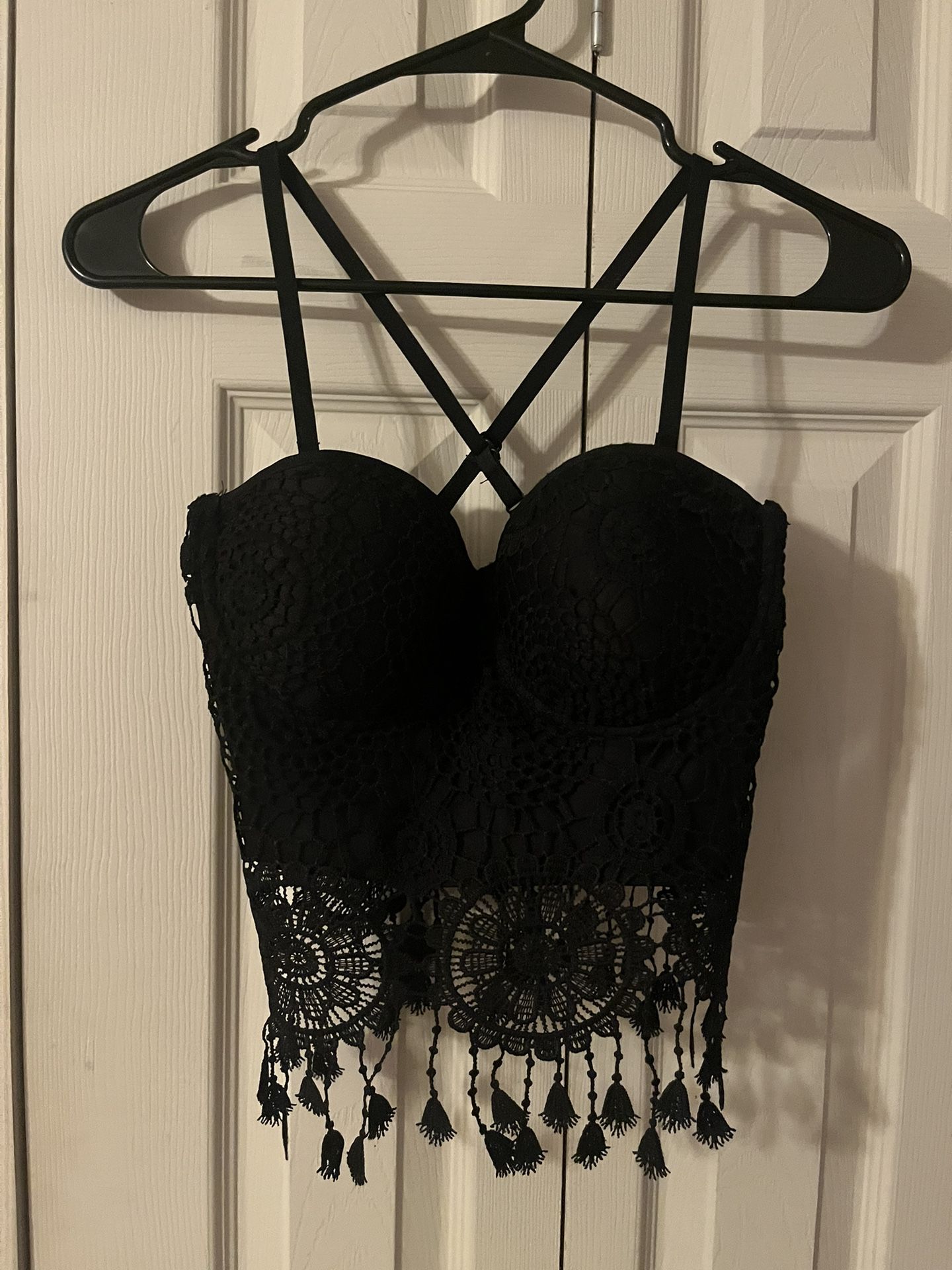 Charlotte Russe Fringe Crochet Knit Tassel Bustier