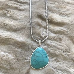 Genuine Turquoise Necklace With Silver Chain