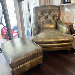Vintage Shafer Bros Inc. Leather Club Chair & Ottoman