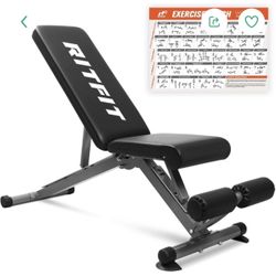 RitFit Adjustable/Foldable Utility Weight Bench for Home Gym, Weightlifting and Strength Training - Bonus Workout Poster with 35 Total Body Exercises…