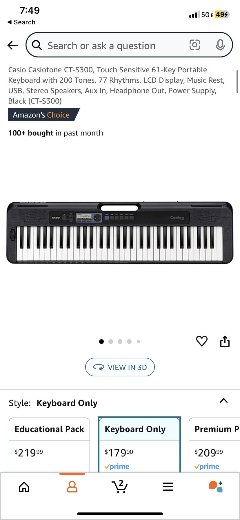 Casio Casiotone CT-S300, Touch Sensitive 61-Key Portable Keyboard
