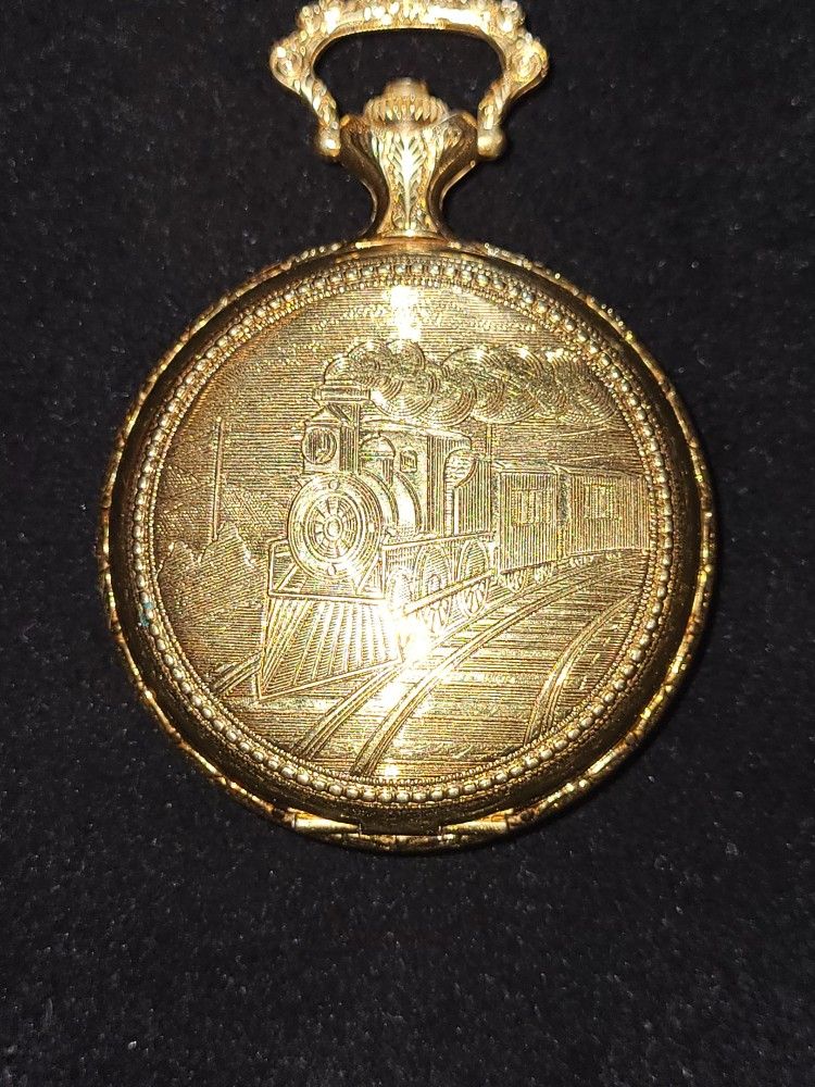 Vintage Windup Timex Pocket Watch With Train /railroad Design