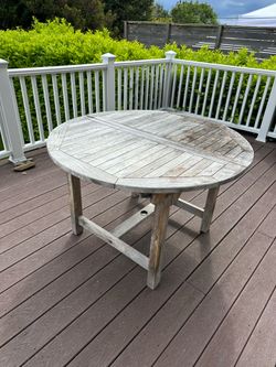 Extendable Teak Outdoor Table & Umbrella (No Chairs)