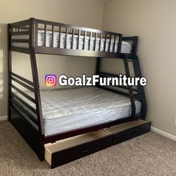 $699 Brand New Full/Twin Bunk Bunk Bed With Mattresses 