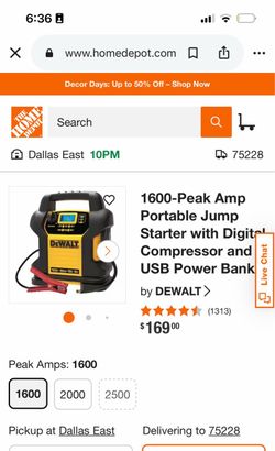 DEWALT 1600-Peak Amp Portable Jump Starter
