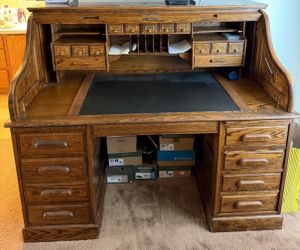 Large Oak Roll Top Desk with Drawers