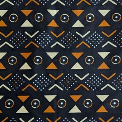 African Fabric 1 Yard Cotton Wax Ankara Print BLACK ORANGE WHITE Abstract