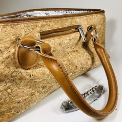 PRIMEWARE Insulated Wine Bag Clutch Tote w/ Corkscrew- Cork & Gold-