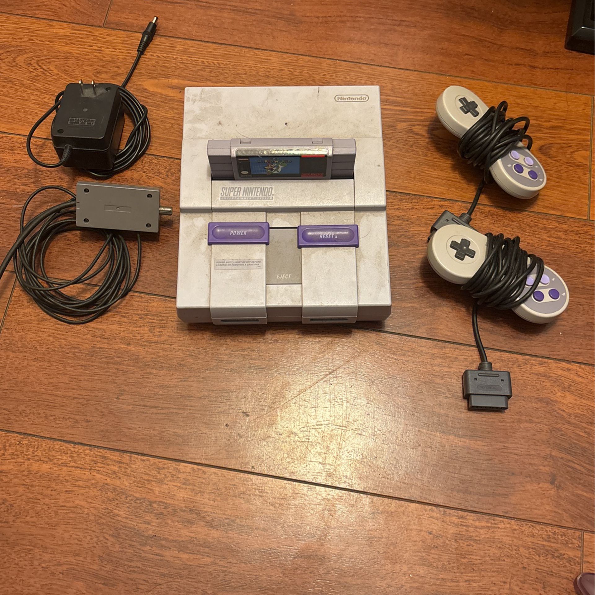 Super Nintendo With Game, Controllers And Cords