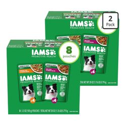 IAMS Proactive Health Adult Wet Dog Food Variety Pack, 3.5 oz. Pouch, (8 Count) (Pack of 2)