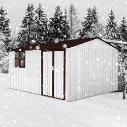 10ftx12ft Outdoor Metal Garden Sheds, with a Captivating White+Coffee Finish and Window, Ensuring Your Tools Stay Dry and Secure