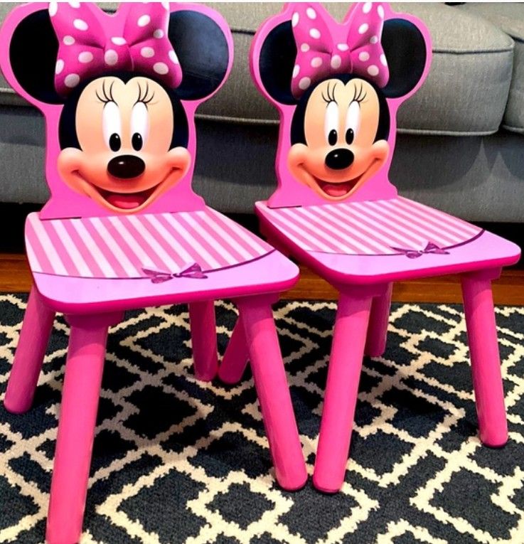 Two Wooden Minnie Mouse Chairs