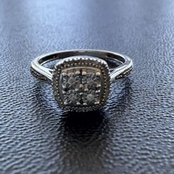 Sterling Silver Diamond Cluster Ring - Size 7 