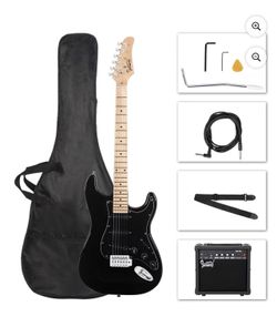 Glarry Full Size Electric Guitar for Beginner with 20W Amplifier, Black