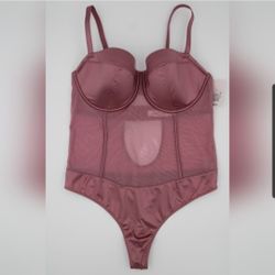 Auden Bodysuit L – Mauve Mesh Underwire Lingerie One-Piece Thong Back