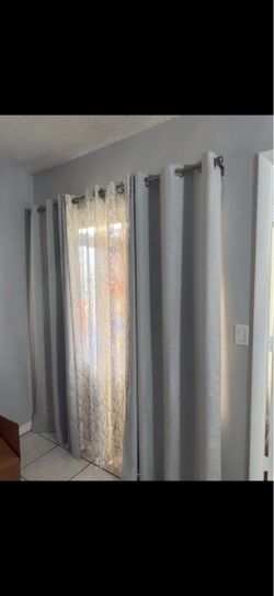 Gray Blackout Curtains with Sheer Panel Set