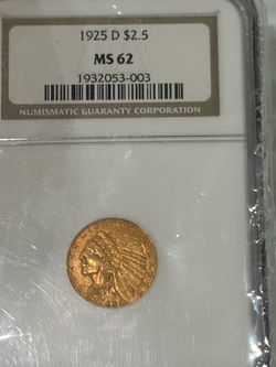 1925 D $2.5 Gold Indian Quarter Eagle NGC MS62