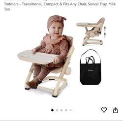 Feed Me 3-in-1 Travel High Chair Booster Seat for Infants and Toddlers - Transitional, Compact & Fits Any Chair, Swivel Tray, Milk Tea $50