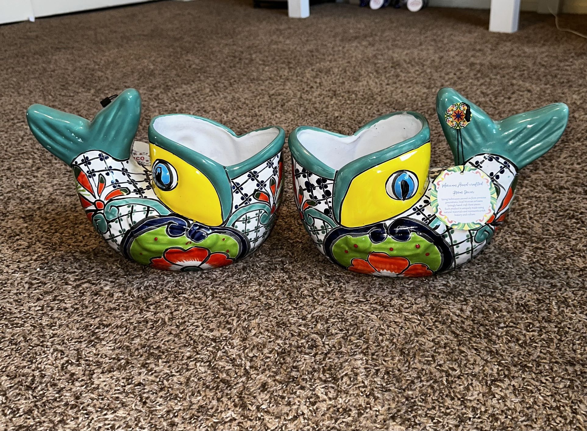 Mexican Fish Pottery Ceramic Talavera Flower & Plant Pot