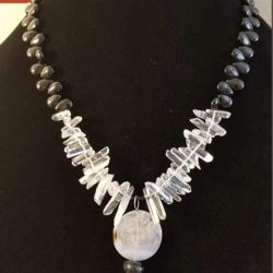 Quartz, White Agate And Jet Necklace