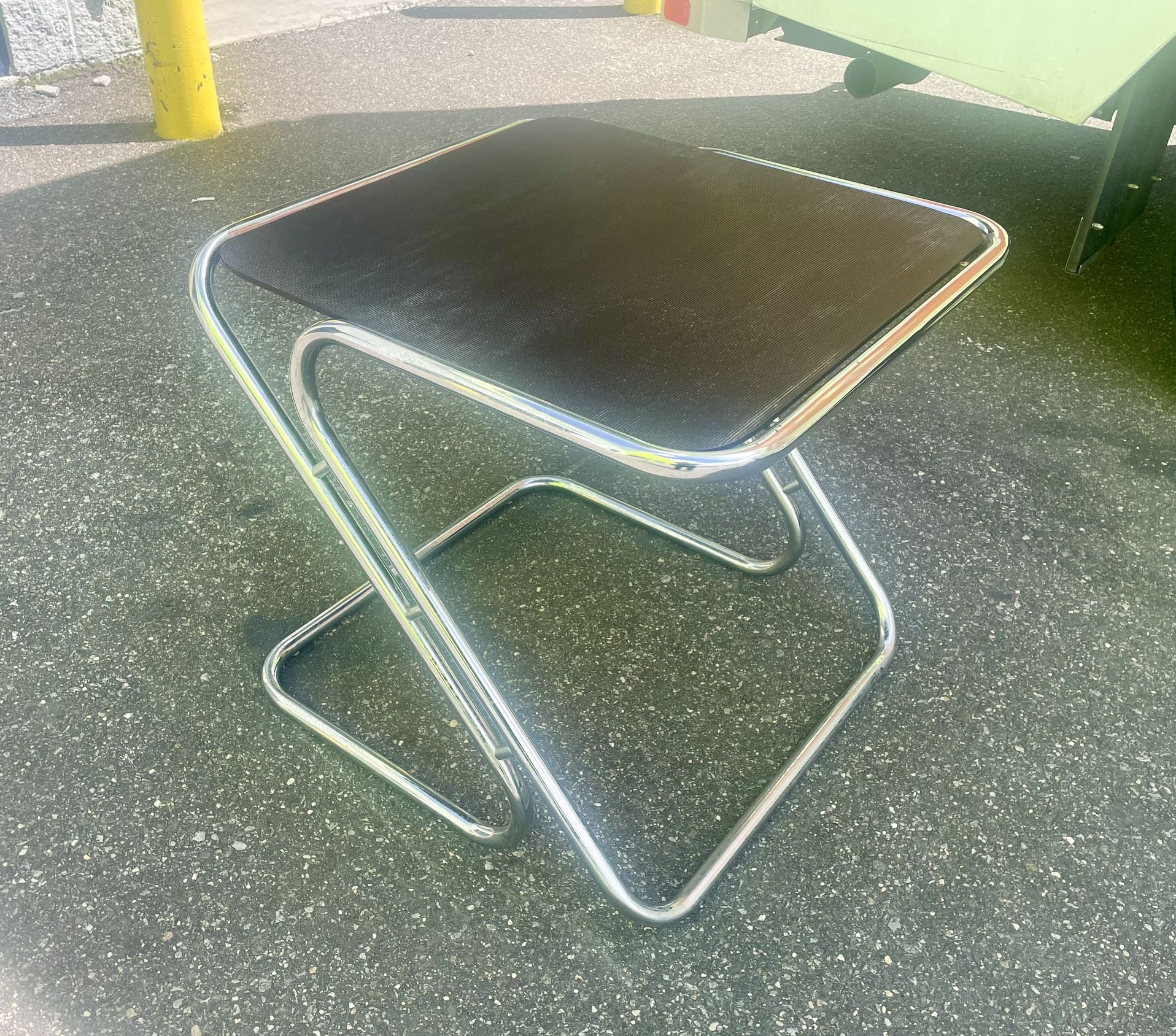 Mid Century Modern Tubular Chrome Glass Square Side Table (Needs TLC)