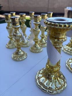 Gold Mercury Glass Candlestick Set – Wedding/Event Decor (14 Pieces)