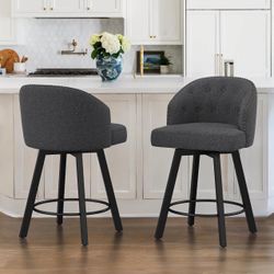 Counter Height Bar Stools Set of 2, 26" Swivel Fabric Upholstered Bar Stools with Backs and Metal Legs, Retro Counter Stools for Kitchen Island, Dinin