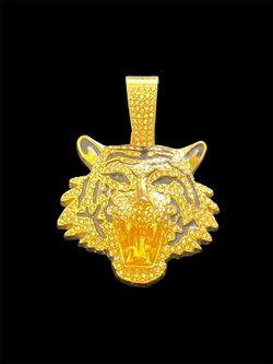 Iced Out Moissanite Stone Gold Plated Tiger Head Pendant Big Charm