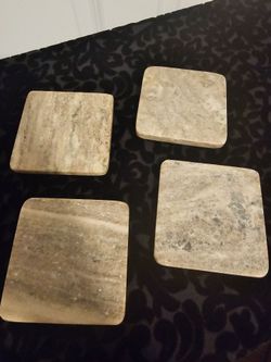 $10.00 - (4) Vtg Natural Stone Marble Coasters from India! 4"Square/Heavy/Slightly Polished - Like New Except (1)