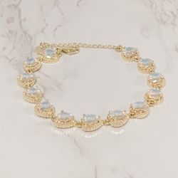 Oval Opal Stone Bracelet (14k Gold Plated)