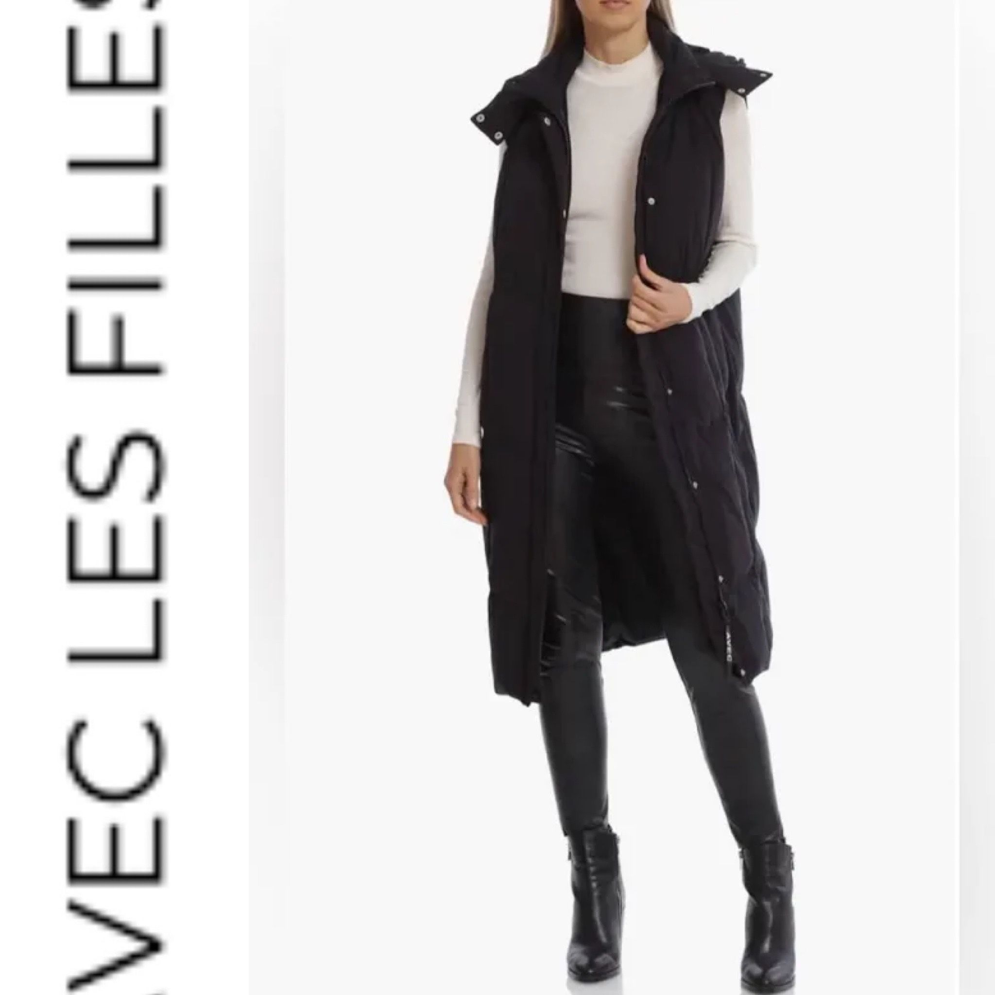Avec Les Filles NWT black TRENDY Thermal-puff Longline Hooded Puffer Vest S