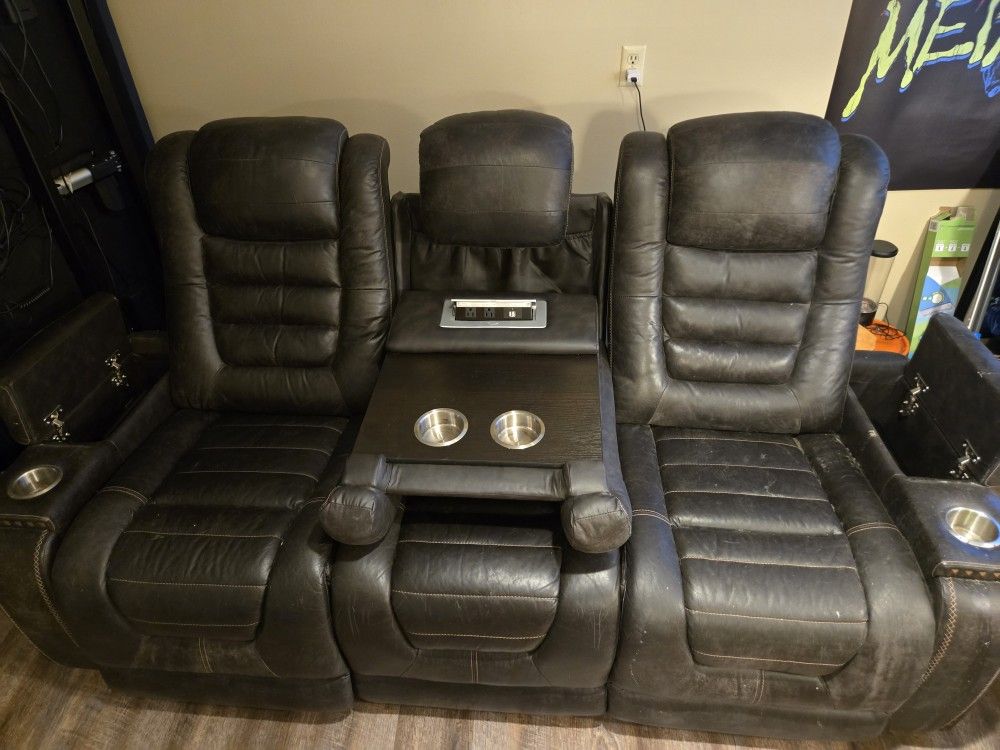 Real Leather Powered Reclining Sofa