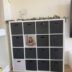 ✨ IKEA KALLAX 4x4 Shelf + 15 Felt Bins – White ✨